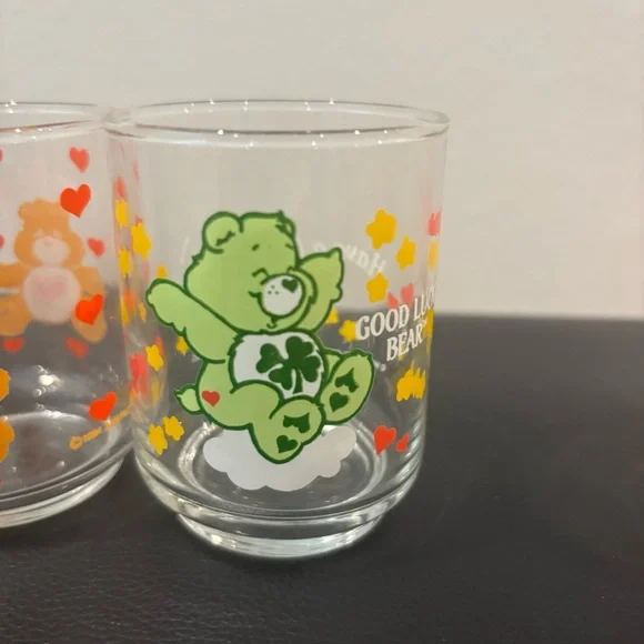 Vintage Care Bears Colorful Glass Set Share Bear Cheer Bear Good Luck Bear - Picture 2 of 8